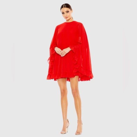 IEENA FOR MAC DUGGAL 55407 NWT High Neck Ruffle Hem Cape Mini Dress - Picture 1 of 6